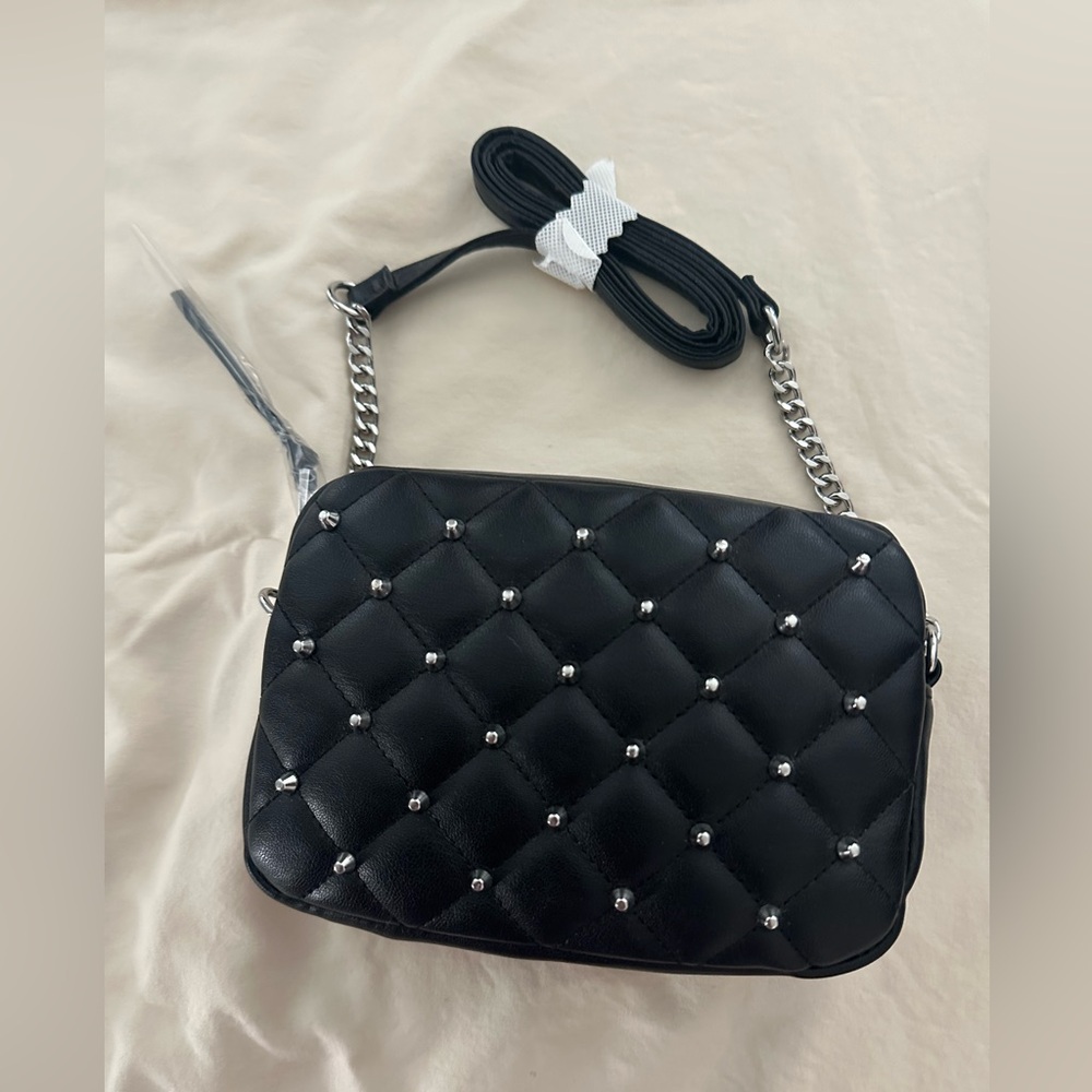 Rebecca Minkoff Black Quilted Crossbody Bag with Silver Chain